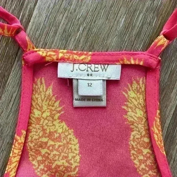 J. Crew Racerback Cami Pineapple Print Hot Pink Lemon Yellow Size12 Like New - Picture 5 of 7
